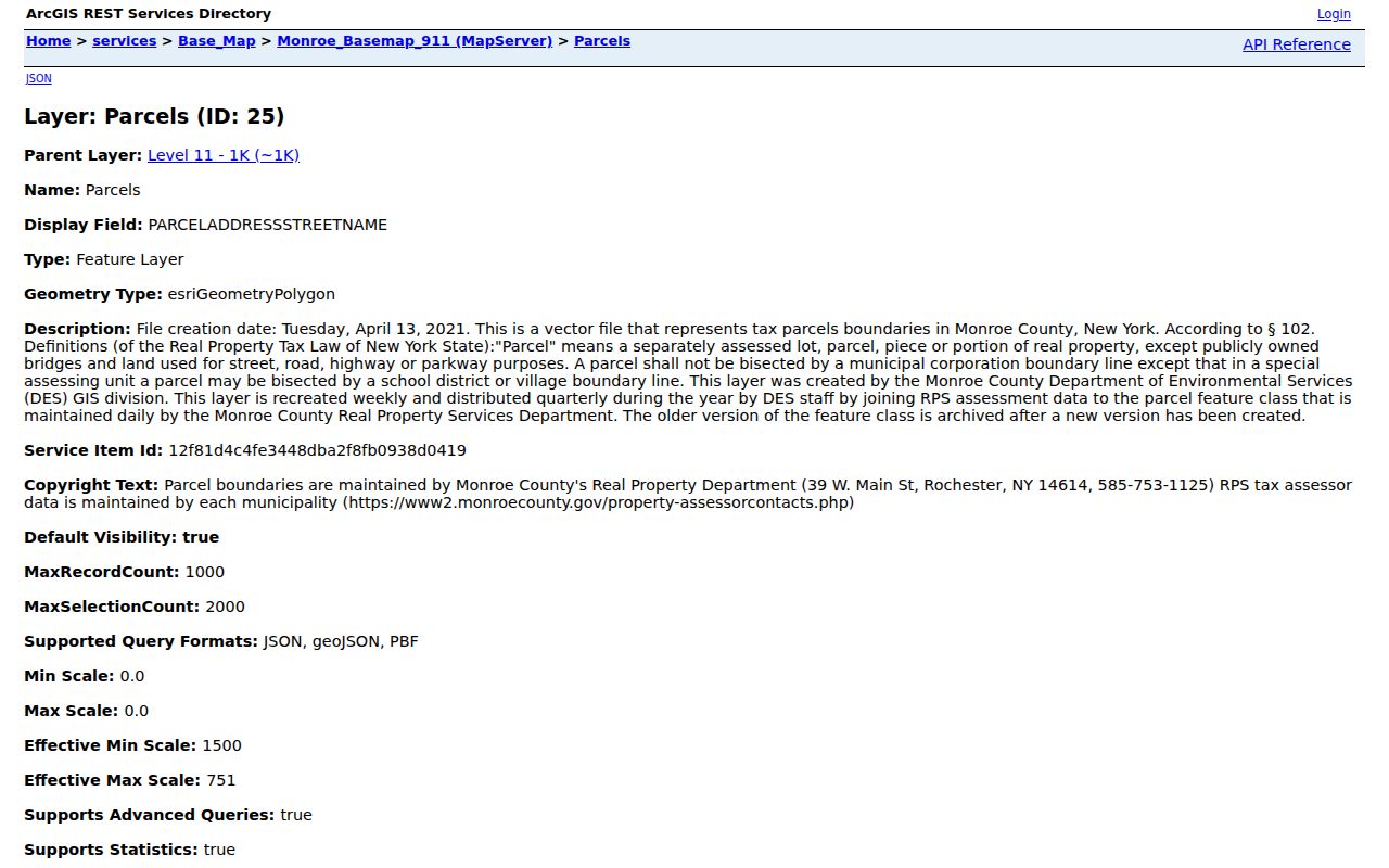 Penfield neighbors official ArcGIS parcel geometry method