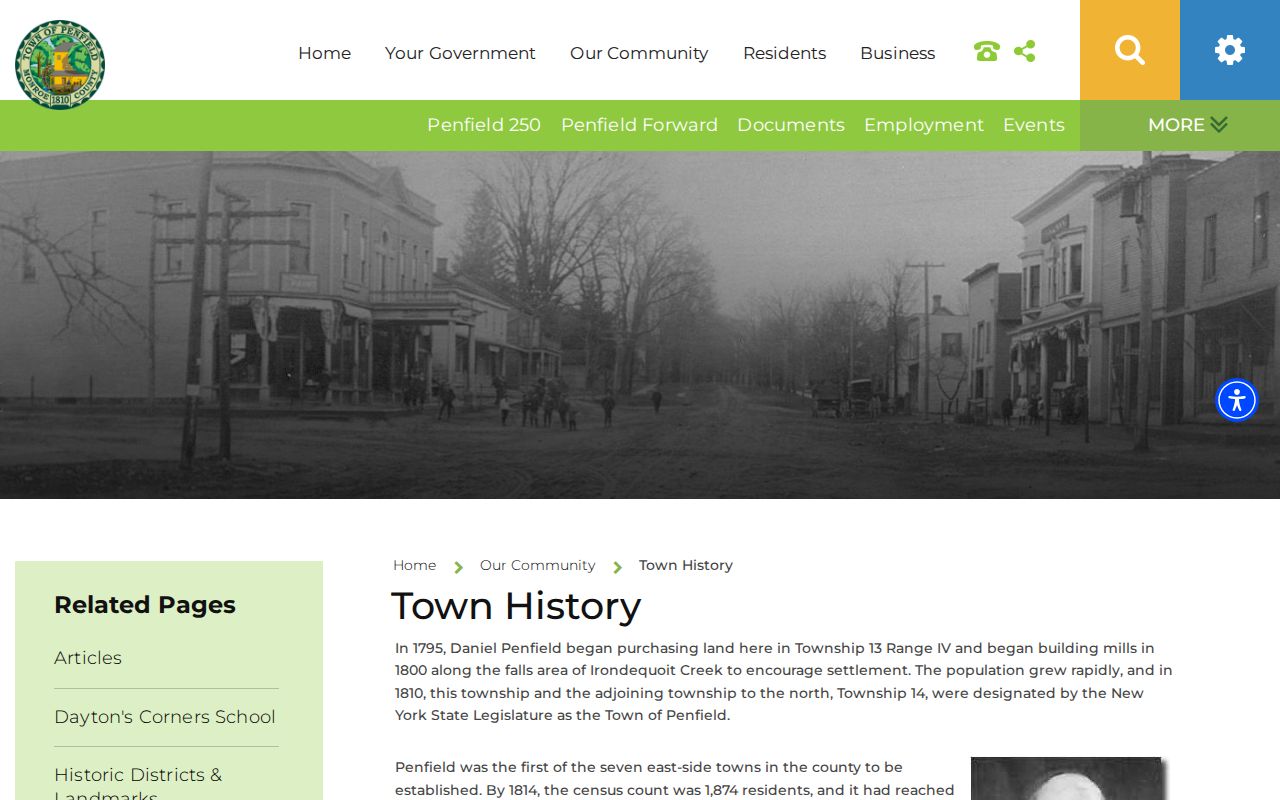 Penfield neighbors Four Corners Town history context